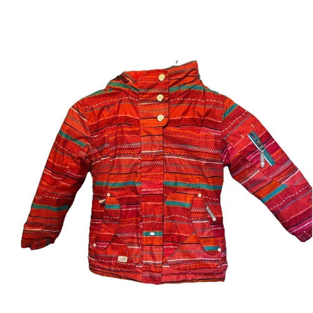 Jupa girls pink Aztec print ski jacket 2 Detachable Fur Hood Zip Snaps Winter